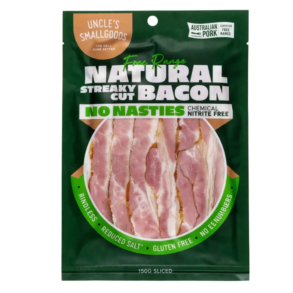 Uncles Smallgoods Natural Range (Nitrite Free) Natural Streaky Bacon 150g Sliced